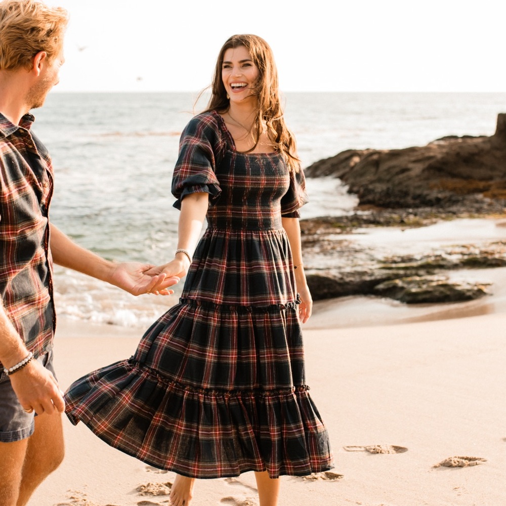 Ivy City Co Madeline Dress Plaid Navy